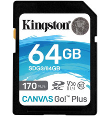 SDXC (UHS-1 U3) Kingston Canvas Go Plus 64Gb class 10 V30 (R170MB/s, W70MB/s) (SDG3/64GB)