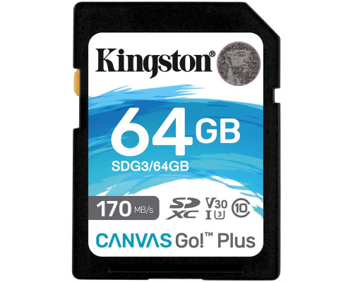 SDXC (UHS-1 U3) Kingston Canvas Go Plus 64Gb class 10 V30 (R170MB/s, W70MB/s) (SDG3/64GB)