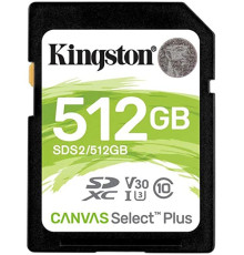 SDXC (UHS-1 U1) Kingston Canvas Select Plus 512Gb class 10 V10 (R-100MB/s) (SDS2/512GB)