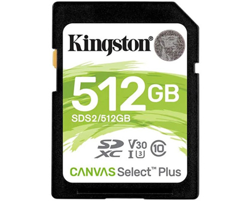 SDXC (UHS-1 U1) Kingston Canvas Select Plus 512Gb class 10 V10 (R-100MB/s) (SDS2/512GB)