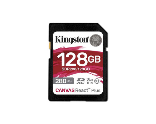 SDXC (UHS-II U3) Kingston Canvas React Plus 128Gb class 10 V60 (R280MB/s, W150MB/s) (SDR2V6/128GB)