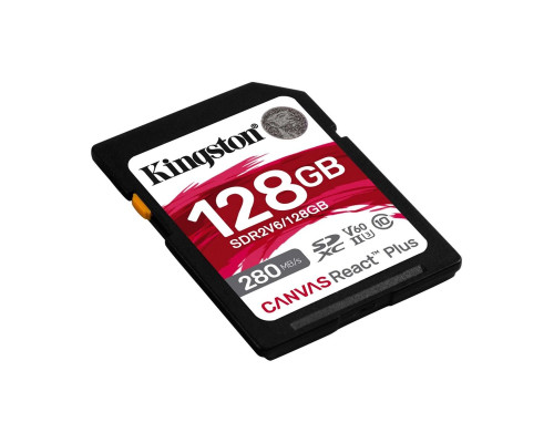 SDXC (UHS-II U3) Kingston Canvas React Plus 128Gb class 10 V60 (R280MB/s, W150MB/s) (SDR2V6/128GB)