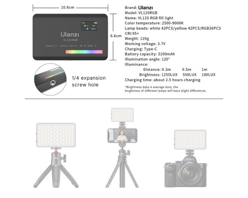 Відеосвітло Ulanzi Vijim light Black (UV-2495 VL120RGB) (UV-2495)