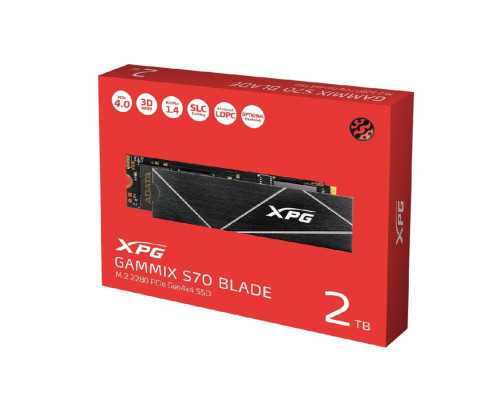 Накопичувач SSD M.2 ADATA GAMMIX S70 BLADE 2TB 2280 PCIe 4x4 NVMe 3D NAND Read/Write:7400/6800 MB/sec (AGAMMIXS70B-2T-CS)