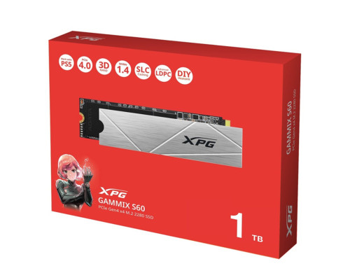 SSD M.2 ADATA GAMMIX S60 1TB 2280 PCIe 4x4 NVMe 3D NAND Read/Write:5000/3200 MB/sec (AGAMMIXS60-1T-CS)