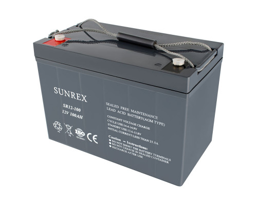 Акумуляторна батарея SUNREX SR12-100, Ємність: 100Ah, 12V, 27kg, AGM battery, розміри: 307х169х211мм (ДБЖ UPS) NBB-134399