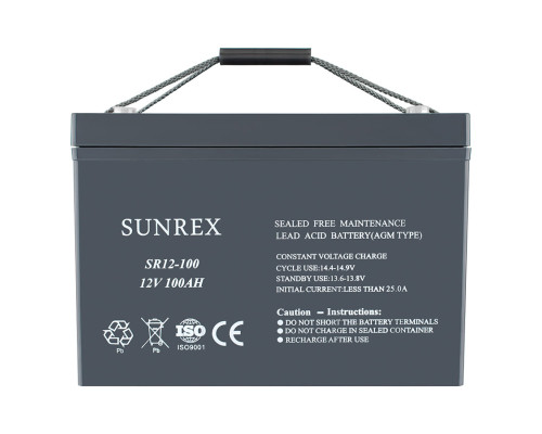 Акумуляторна батарея SUNREX SR12-100, Ємність: 100Ah, 12V, 27kg, AGM battery, розміри: 307х169х211мм (ДБЖ UPS) NBB-134399