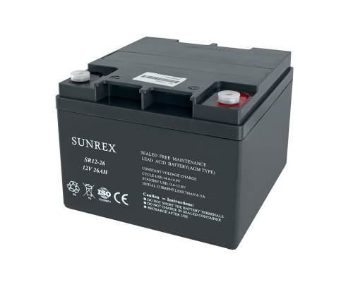 Акумуляторна батарея SUNREX SR12-26, Ємність: 26Ah, 12V, 8.3kg, AGM battery, розміри: 166х175х126мм (ДБЖ UPS) NBB-134393