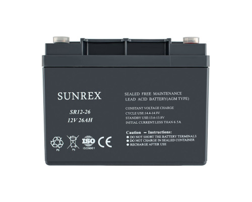 Акумуляторна батарея SUNREX SR12-26, Ємність: 26Ah, 12V, 8.3kg, AGM battery, розміри: 166х175х126мм (ДБЖ UPS) NBB-134393