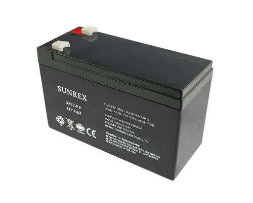 Акумуляторна батарея SUNREX SR12-9, Ємність: 9Ah, 12V, 2.44kg, AGM battery, розміри: 151х65х94мм (ДБЖ UPS) NBB-83412