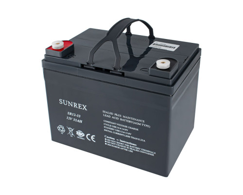 Акумуляторна батарея SUNREX SR12-33, Ємність: 33Ah, 12V, 10kg, AGM battery, розміри: 96х130х155мм (ДБЖ UPS) NBB-134396