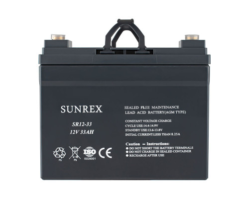 Акумуляторна батарея SUNREX SR12-33, Ємність: 33Ah, 12V, 10kg, AGM battery, розміри: 96х130х155мм (ДБЖ UPS) NBB-134396