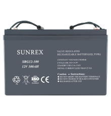 Акумуляторна батарея SUNREX SRG12-100, Ємність: 100Ah, 12V, 29.5kg, гелевий, розміри: 331х174х214мм (ДБЖ UPS)