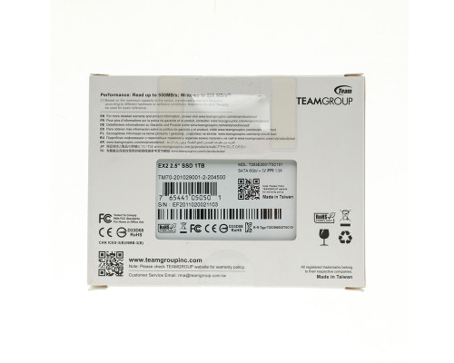 Жорсткий диск 2.5 SSD 1Tb Team EX2 Series, T253E2001T0C101, 3D NAND TLC, SATA-III Rev. 3.0 (6Gb/s), зап/чит. - 520/550MB/s NBB-104159