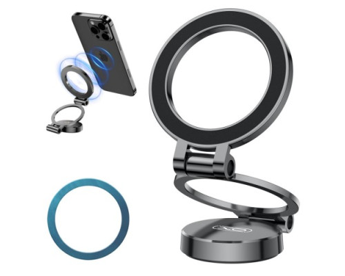 Автотримач XO C161 Apple magsafe magnetic tri-fold phone holder (with magnet ring) чорний mag-6975837581661136242