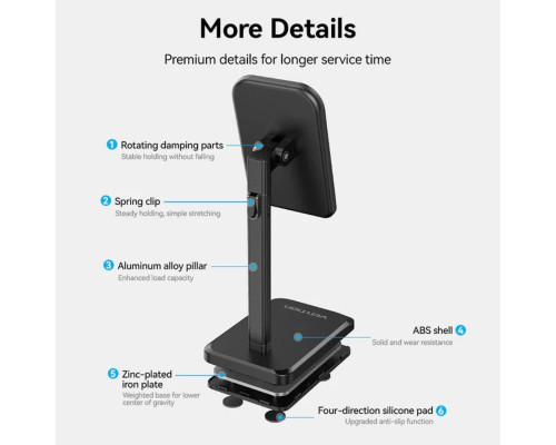 Тримач для телефону Height Adjustable Desktop Cell Phone Stand Black Aluminum Alloy Type (KCQB0)