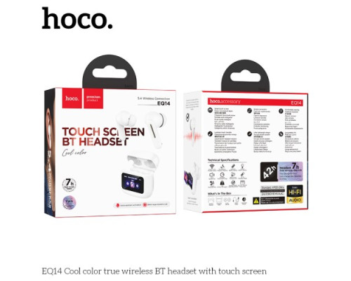 Навушники бездротові HOCO EQ14 Cool color true wireless BT headset with touch screen White mag-6942007644112142613