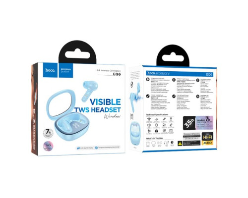 Навушники бездротові HOCO EQ6 Shadow true wireless BT5.3/7hours Blue mag-6942007604734143101
