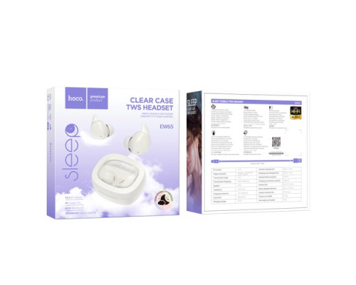 Навушники бездротові HOCO EW65 Shadow true wireless sleep BT headset White mag-6942007623582137340