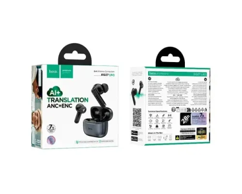 Навушники бездротові HOCO EQ27 Fun ANC+ENC smart AI translation headset (APP) metal gray mag-6942007660808153098
