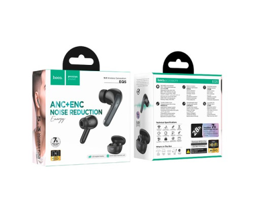 Навушники бездротові HOCO EQ5 Energy true wireless ANC+ENC noise reduction BT5.3/7hours Black mag-6942007602419132443
