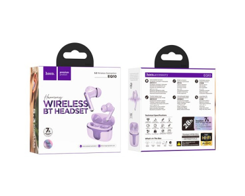 Навушники бездротові HOCO EQ10 Harmony true wireless BT5.3/7hours Purple mag-6942007618700143103
