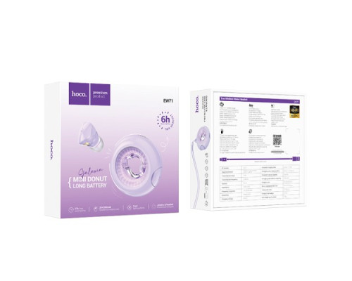 Навушники бездротові HOCO EW71 Galaxia true wireless BT5.4/6hours Purple mag-6942007629171137359