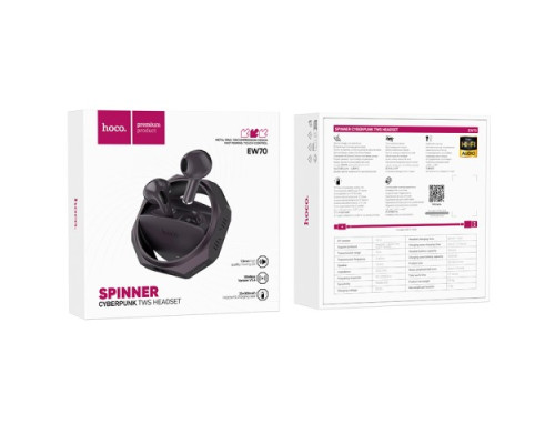 Навушники бездротові HOCO EW70 Glory true wireless BT5.4/6hours Black Purple mag-694200763328460526
