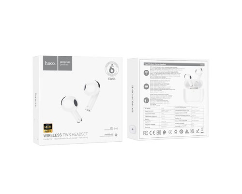 Навушники бездротові HOCO EW64 True wireless stereo headset BT5.3/6hours White mag-6942007620635143105