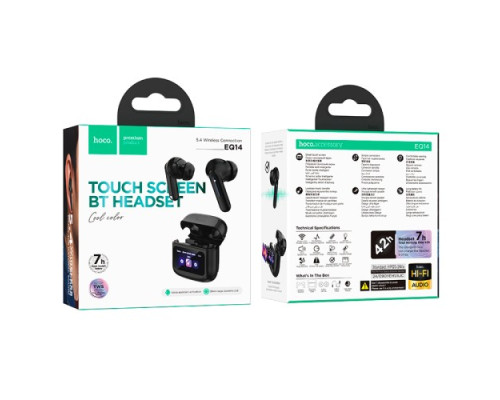 Навушники бездротові HOCO EQ14 Cool color true wireless BT headset with touch screen Black mag-6942007644105141571