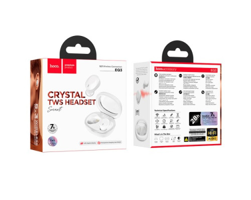 Навушники бездротові HOCO EQ3 Smart true wireless BT5.3/7hours White mag-6931474798565135966