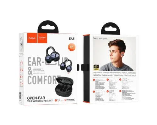 Навушники бездротові HOCO EA5 Duke Ⅲ clip-on true wireless BT headset Black mag-6942007639316153093
