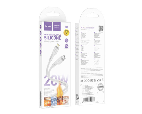 Кабель HOCO X97 Crystal color PD silicone charging data cable iP light gray