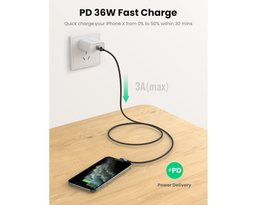 Кабель UGREEN US305 USB-C to Lightning Angled Cable Aluminum Shell Braided 1m(UGR-60763)