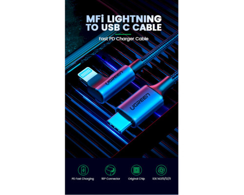 Кабель UGREEN US305 USB-C to Lightning Angled Cable Aluminum Shell Braided 1m(UGR-60763)