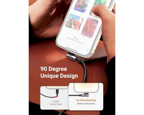 Кабель UGREEN US305 USB-C to Lightning Angled Cable Aluminum Shell Braided 1m(UGR-60763)