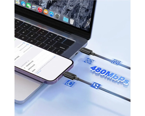 Кабель Usams US-SJ692 30W Striped Data Cable Type-C To Lightning-KY Series 1m black