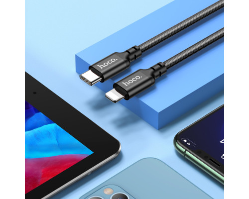 Кабель HOCO X14 Type-C to iP 3A, 20W, 3m, nylon, aluminum connectors, Black