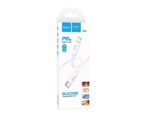 Кабель HOCO X87 Magic silicone PD charging data cable for iP White