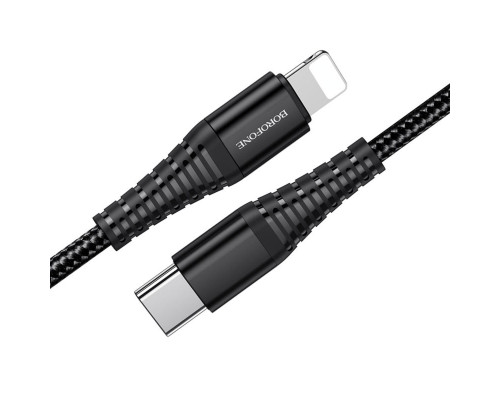 Кабель BOROFONE BU27 USB to iP, 3A, 20W, 1m, nylon, aluminum connectors, Black