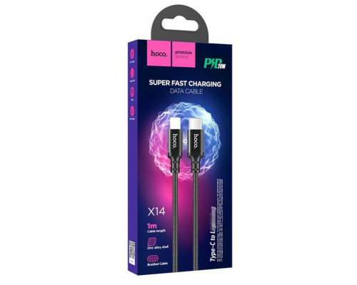 Кабель HOCO X14 Type-C to iP 3A, 20W, 1m, nylon, aluminum connectors, Black