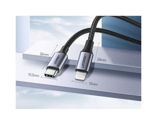 Кабель UGREEN US304 USB-C to Lightning M/M Cable Aluminum Shell Braided 1.5m (Black) (UGR-60760)
