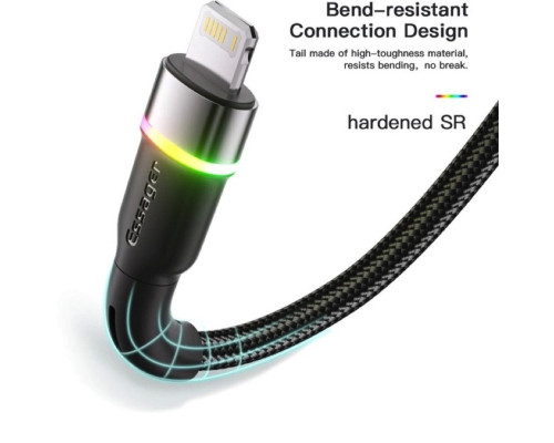 Кабель Essager Colorful LED USB Cable Fast Charging 2.4A USB-A to Lightning 2m black (EXCL-XCDA01)