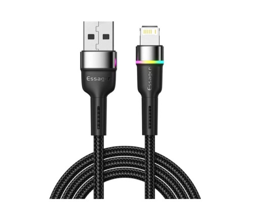 Кабель Essager Colorful LED USB Cable Fast Charging 2.4A USB-A to Lightning 2m black (EXCL-XCDA01)