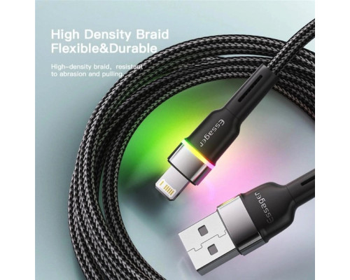 Кабель Essager Colorful LED USB Cable Fast Charging 2.4A USB-A to Lightning 2m black (EXCL-XCDA01)