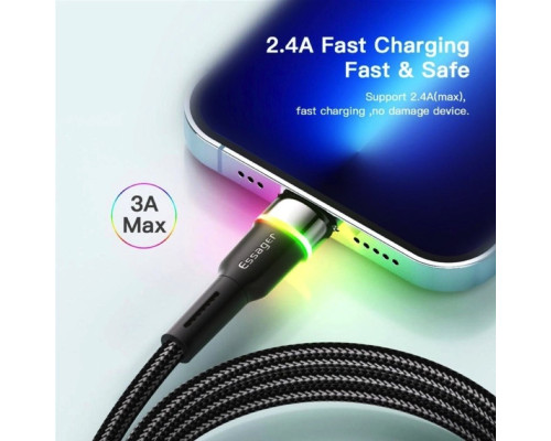 Кабель Essager Colorful LED USB Cable Fast Charging 2.4A USB-A to Lightning 2m black (EXCL-XCDA01)