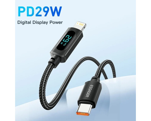 Кабель Essager Enjoy LED Digital Display USB Charging Cable Type C to Lightning 29W 1m black (EXCTL-XY01-P)