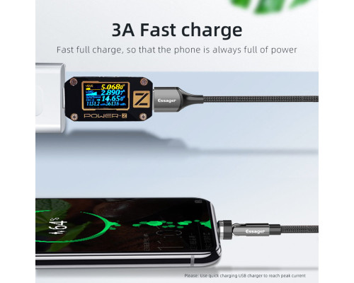 Кабель Essager Universal 540 Ratate 3A Magnetic USB Charging Cable Lightning 2m grey (EXCCXL-WXA0G)