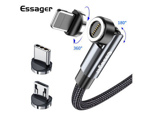 Кабель Essager Universal 540 Ratate 3A Magnetic USB Charging Cable Lightning 1m grey (EXCCXL-WX0G)
