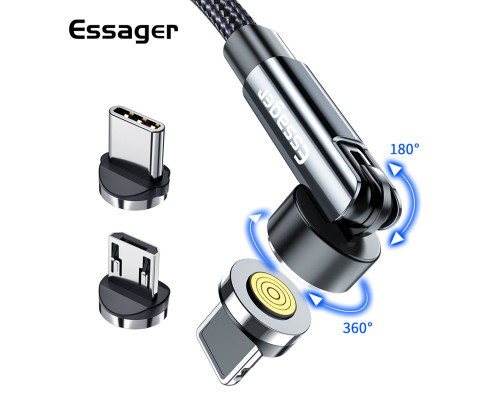 Кабель Essager Universal 540 Ratate 3A Magnetic USB Charging Cable Lightning 1m grey (EXCCXL-WX0G)